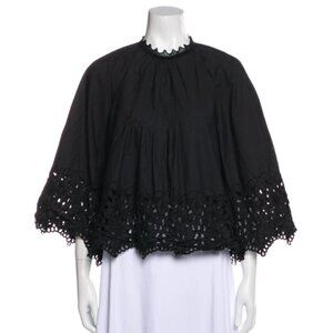Giamba‎ Paris Eyelet Mock Neck Blouse in Black sz 46